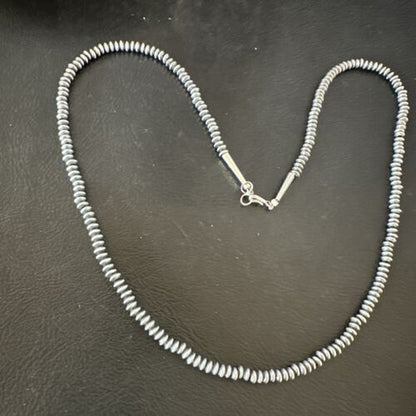 Navajo Pearl Sterling Silver Saucer Bead Necklace | Hand Strung | 4mm | 20" | Authentic Native American | 60420
