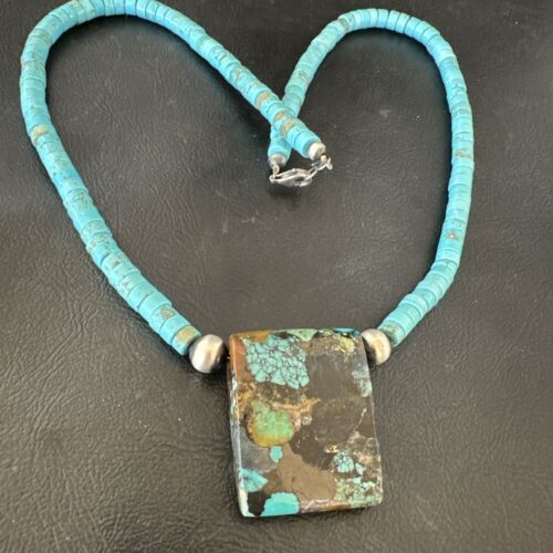 Navajo SpiderWeb Turquoise Heishi Pearls Necklace | Sterling Silver | 20" | Authentic Native American Handmade | 17090