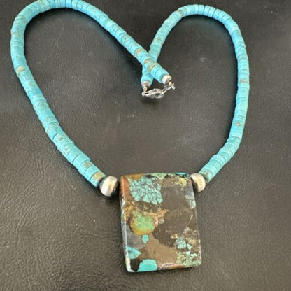 Navajo SpiderWeb Turquoise Heishi Pearls Necklace | Sterling Silver | 20" | Authentic Native American Handmade | 17090