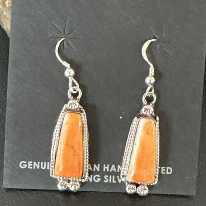 Navajo Orange Spiny Oyster Dangle Earrings | Sterling Silver | Authentic Native American Handmade | 17272