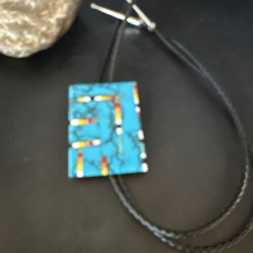 Men's Turquoise Orange Spiny Oyster Bolo Tie | Sterling Silver | Santo Domingo | 15501