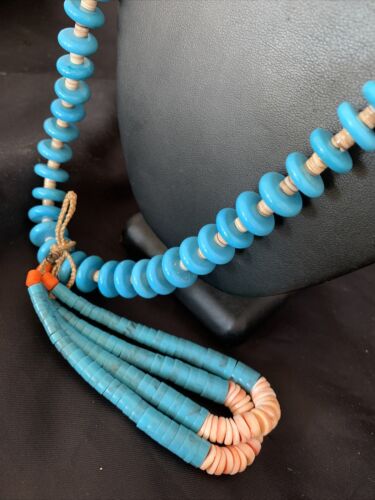 Santo Domingo Spiny Oyster Blue Turquoise Shell Jacla Necklace | 26" | Authentic Native American Handmade | 12514