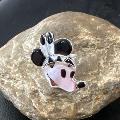 Navajo Sterling Silver Disney Minnie Mouse Zuni Inlay Ring | Sz 6 | Handmade Southwestern Jewelry | 16751