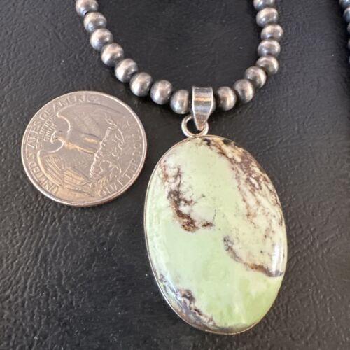 Navajo Green Gaspeite Pendant Necklace | Sterling Silver | Authentic Native American Handmade | 15489