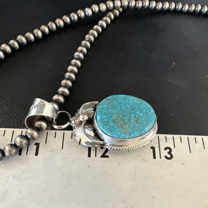 Navajo Kingman Turquoise Pendant Necklace | Sterling Silver | Native American Handmade | 15213