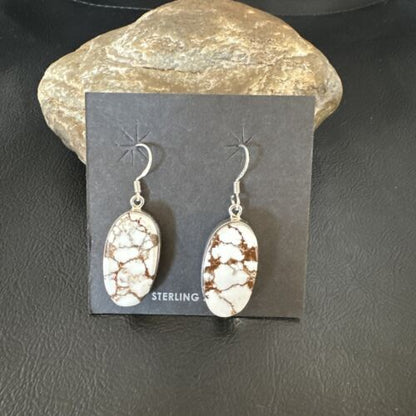 Navajo Wild Horse Turquoise Dangle Earrings | Sterling Silver | Authentic Native American Handmade | 15742