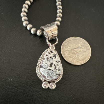 Men's White Buffalo Turquoise Pendant | Navajo Pearls Sterling Silver Necklace 21" | 17333