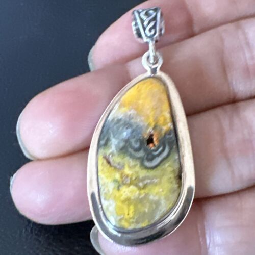 Navajo Bumblebee Jasper Pendant Necklace | Sterling Silver | Authentic Native American Handmade | 15968