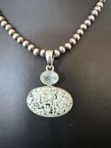 Women's Dry Creek Turquoise Topaz Pendant Necklace | Navajo Sterling Silver | Authentic Native American Handmade | 16439