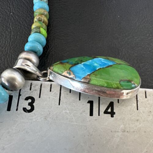 Navajo Blue Green Mojave Turquoise Pendant | Sterling Silver Pearl Necklace | Authentic Native American Handmade | 16923