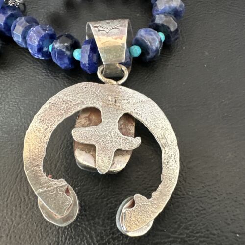 Navajo Blue Denim Lapis Turquoise Naja Pendant Necklace | Sterling Silver | Native American Handmade | 16320