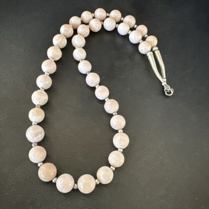 Navajo Pink Conch 10mm Bead Necklace | Sterling Silver | 18" | Authentic Native American Handmade | 17545