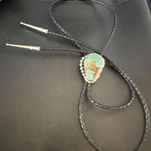 Men's Blue Turquoise #8 Bolo Tie | Navajo Sterling Silver | Authentic Native American Handmade | 16810