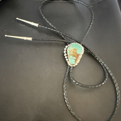Men's Blue Turquoise #8 Bolo Tie | Navajo Sterling Silver | Authentic Native American Handmade | 16810