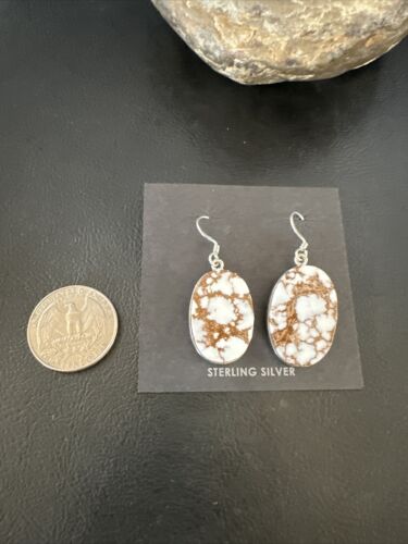 Navajo Wild Horse Turquoise Dangle Earrings | Sterling Silver | Authentic Native American Handmade | 15745