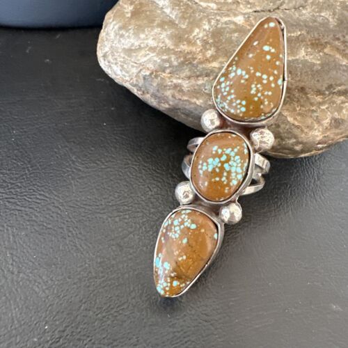 Navajo Blue Turquoise #8 Multi-Stone Ring | Authentic Native American Sterling Silver | Sz 9.5 | 16635