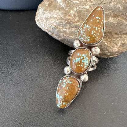 Navajo Blue Turquoise #8 Multi-Stone Ring | Authentic Native American Sterling Silver | Sz 9.5 | 16635