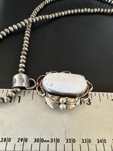 Navajo White Buffalo Turquoise Pendant Necklace | Sterling Silver | Authentic Native American Handmade | 15615