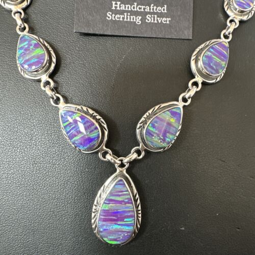 Navajo Purple Opal Lariat Necklace Set | Sterling Silver Pendant & Earrings | Authentic Native American Handmade | 16258 - Masha USA