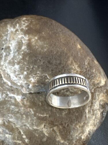 Navajo Men's Wedding Band | Stamped 14K Gold Sterling Silver Ring | Sz 9.5 | Authentic Native American Handmade | 15461