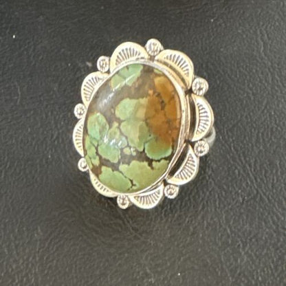 Navajo Green Spiderweb Turquoise Ring | Sterling Silver | Sz 10.5 | Authentic Native American Handmade | 15503