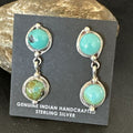 Navajo Blue Green Turquoise Dangle Earrings | Sterling Silver | 1.5" | Authentic Native American Handmade | 17387