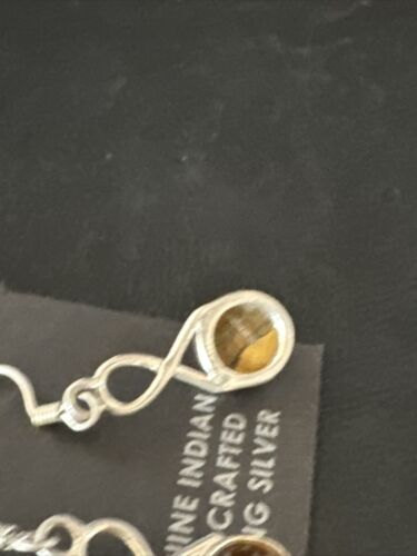 Navajo Coffee Tiger's Eye Dangle Earrings | Sterling Silver | Authentic Native American Handmade | 14921 - Masha USA