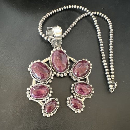 Navajo Purple Spiny Oyster Naja Pendant Necklace | Sterling Silver | Native American Handmade | 16101