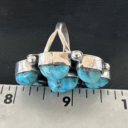 Navajo Blue Kingman Turquoise Cluster Ring | Authentic Native American Sterling Silver | Multi-Stone | Sz 10 | 17644