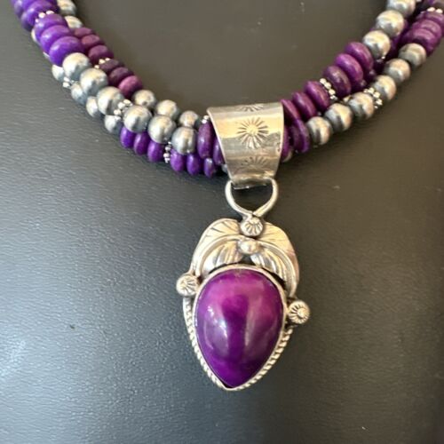 Navajo Sugilite Bead Necklace Set | 3 Strands | Sterling Silver | 21" | Authentic Native American Handmade | 16792