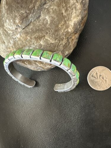 Navajo Green Mojave Turquoise Cuff Bracelet | Sterling Silver | Authentic Native American Handmade | 16900