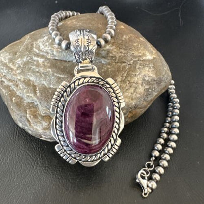 Navajo Pearls Purple Spiny Oyster Pendant | Sterling Silver | Native American Handmade | 16354