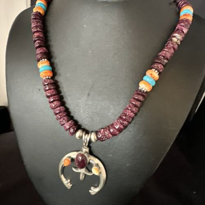 Navajo Purple Spiny Oyster Turquoise Naja Pendant Necklace | Sterling Silver | Native American Handmade | 15273