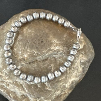 Handmade Stamped Navajo Pearls Bracelet | 6mm Beads | 8" Sterling Silver | Authentic Native American | 17447