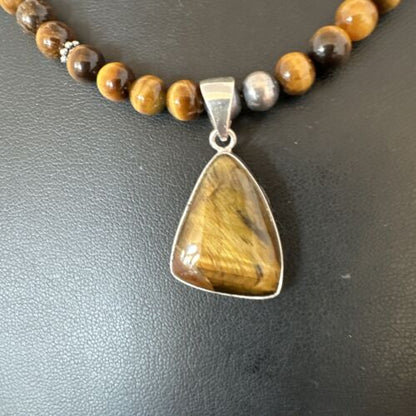 Southwestern Coffee Brown Tiger's Eye Pendant Necklace | Sterling Silver | 15865