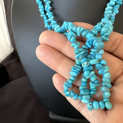 Navajo Blue Kingman Nugget Turquoise Necklace | 2 Strand | Sterling Silver | 20" | 15341