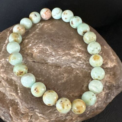 Women's Green Turquoise Stretch Bracelet | 8mm Stone | 7" | Authentic Native American Handmade | 15243