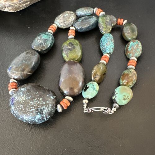 XXL Men's Chunky Spiderweb Turquoise Necklace | Navajo Sterling Silver | 21" | 16237