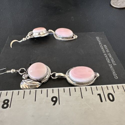 Navajo Pink Conch Shell Dangle Earrings | Sterling Silver | Authentic Native American Handmade | 17215