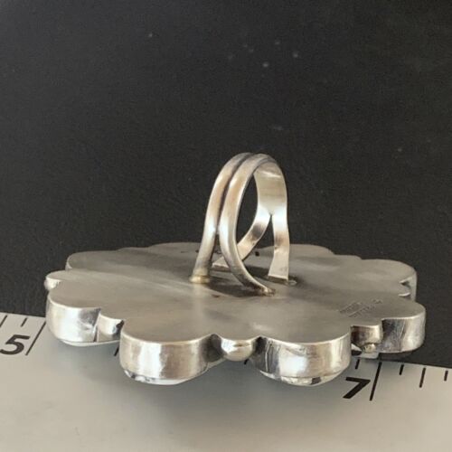 Navajo White Buffalo Turquoise Multi-Stone Ring | Authentic Native American Sterling Silver | Sz 7.5 | 11892