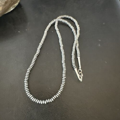 Navajo Pearl Necklace | Sterling Silver Saucer Bead | Hand Strung 4mm | 21" | Authentic Native American Handmade | 60421