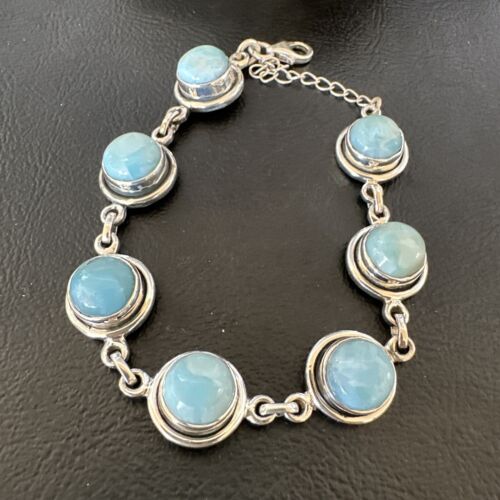 Navajo Blue Larimar Link Bracelet | Sterling Silver | 8" | Authentic Native American Handmade | 16077