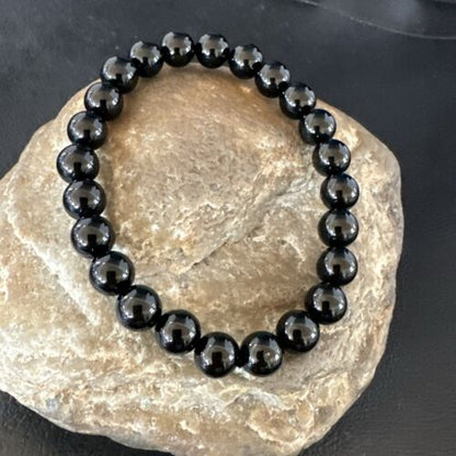 Black Onyx Bead Stretch Bracelet | 7mm | 7.5" | Sterling Silver | 17592