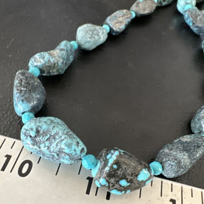 Navajo Blue Nugget Turquoise Bead Necklace | Sterling Silver Pearls | 20" | Authentic Native American Handmade | 16002
