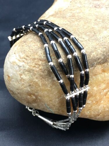 Southwestern Black Onyx Heishi Bracelet | Sterling Silver | 5-Strand | 7" | 2932