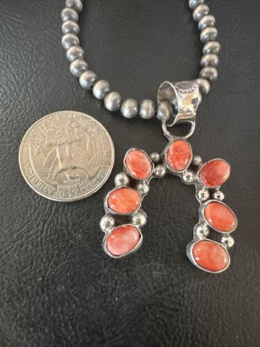 Navajo Red Spiny Oyster Naja Pendant Necklace | Sterling Silver | 20" | Authentic Native American Handmade | 15760