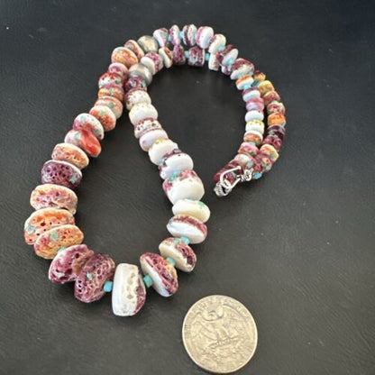 Navajo Blue Turquoise & Purple Spiny Oyster Bead Necklace | Sterling Silver | 21" | Authentic Native American | 17505