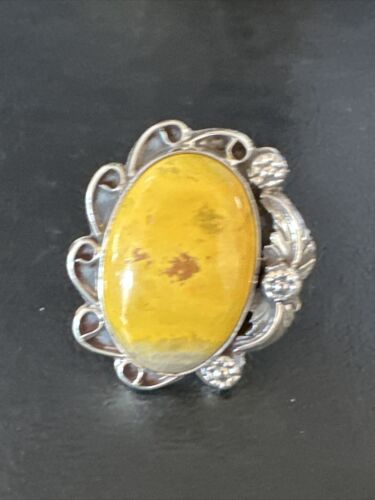Navajo Yellow Bumble Bee Jasper Ring | Sterling Silver | Sz 9 | Authentic Native American Handmade | 14944