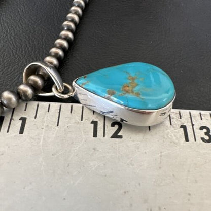 Navajo Blue Kingman Turquoise Pendant Necklace | Sterling Silver | 20" | Authentic Native American Handmade | 16674