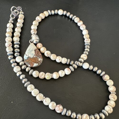 Women's Navajo Wild Horse Opal Necklace Pendant | Sterling Silver | Authentic Native American Handmade | 15814